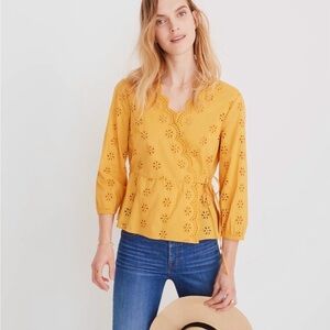 Madewell Yellow Wrap Scalloped Blouse